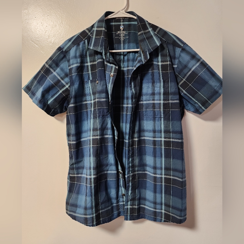Kuhl Large Blue Plaid Men's Button Up Shirt
